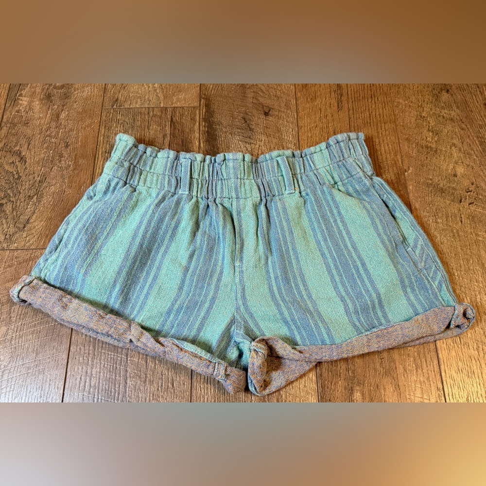 Free People Solar Flare Baja Stripe Cuff Shorts In Ocean Blue Sz L - Picture 3 of 11